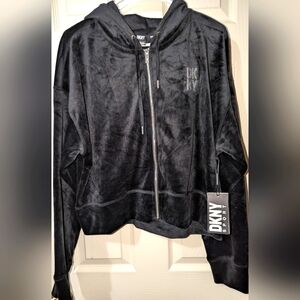 NWT Dkny cropped velour full zip with hood